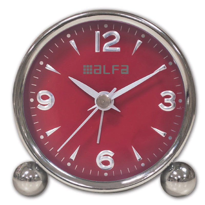 Tabletop clock AM03 Alfaone analog silent Metallic Chrome-Red