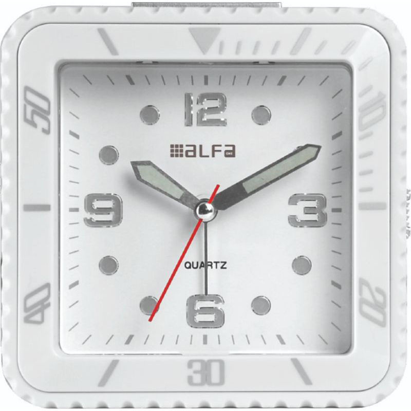 Tabletop clock 2810 Alfaone analog silent with light Led White rubber-Silver