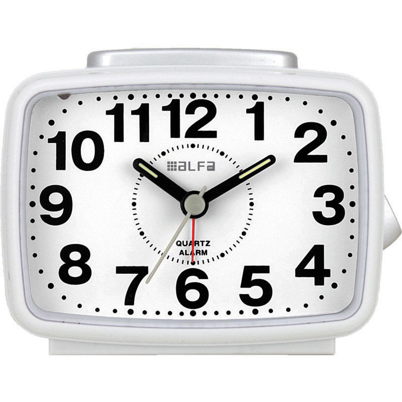 Tabletop clock 2816 Alfaone analog silent with light White-Silver