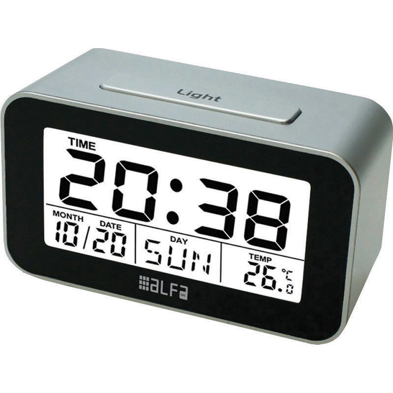 Tabletop clock ET622A Alfaone digital with temperature indicator + illuminated screen Silver-Black