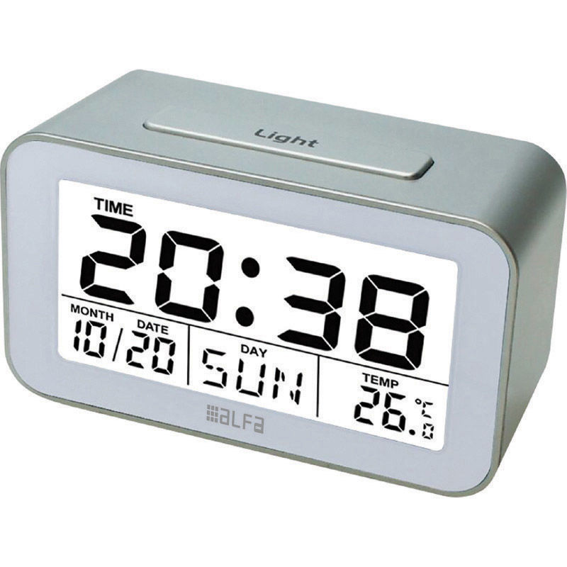 Ρολόι επιτραπέζιο ET622A Alfaone ψηφιακό με ένδειξη θερμοκρασίας και φωτιζόμενη οθόνη Ασημί-Λευκό