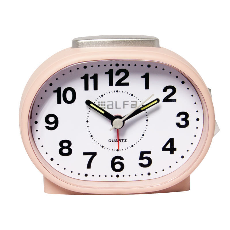Tabletop clock AltC-60169 Alfaone analog silent with light Pink rubber-Silver