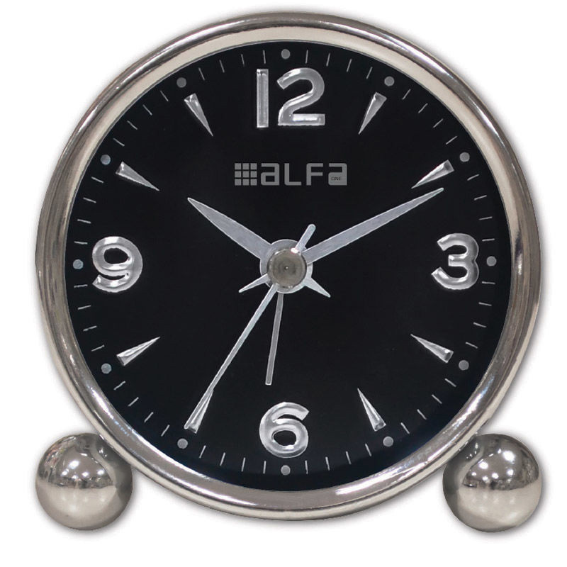 Tabletop clock AM03 Alfaone analog silent Metallic Chrome-Black