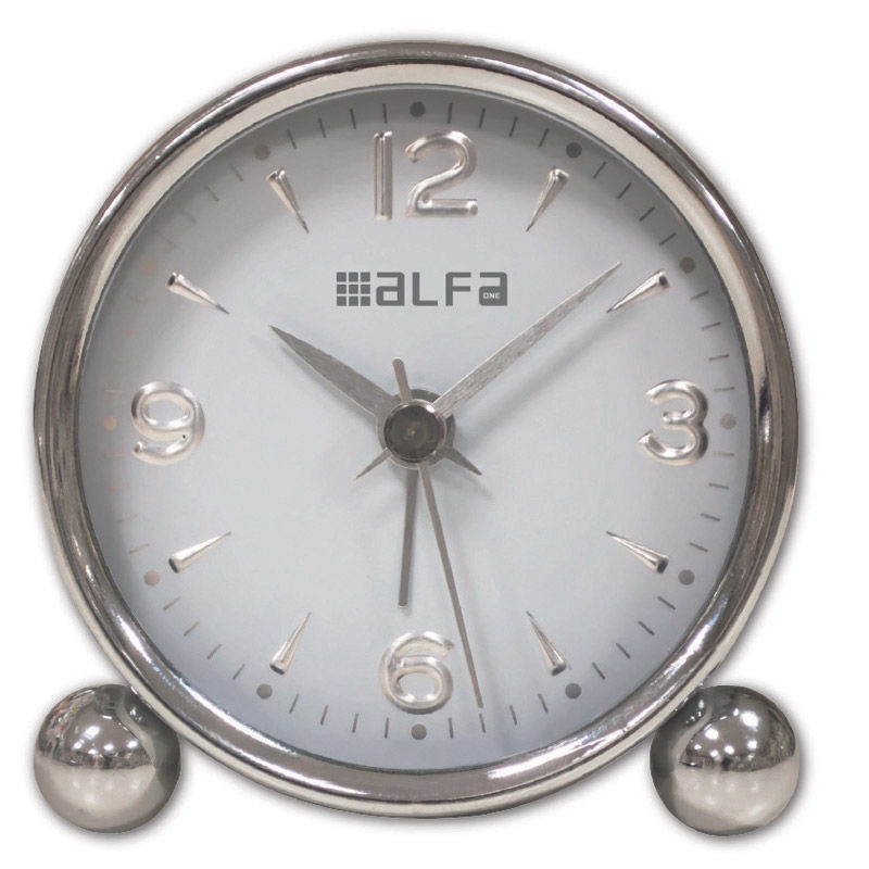 Tabletop clock AM03 Alfaone analog silent Metallic Chrome-White