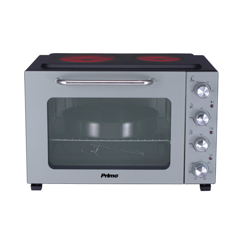 Tabletop oven PREO-40387 with 2 ceramic hobs 50L air fuction & glass profile Grey/Black