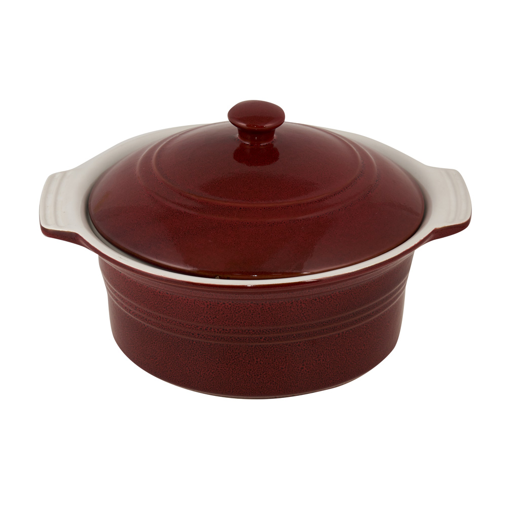 Round ceramic casserole dish with lid 30 cm red