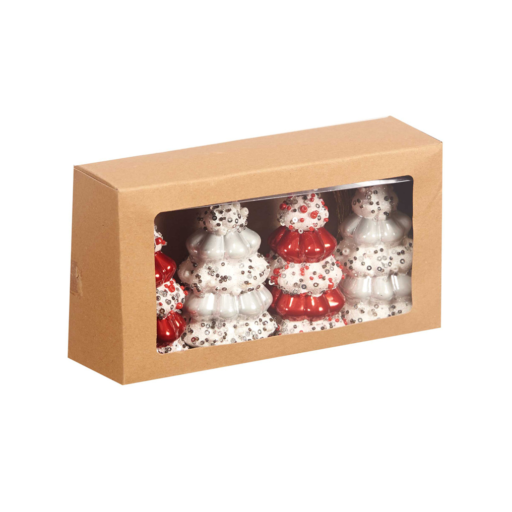 Xmas trees ornaments red + white 4 pcs