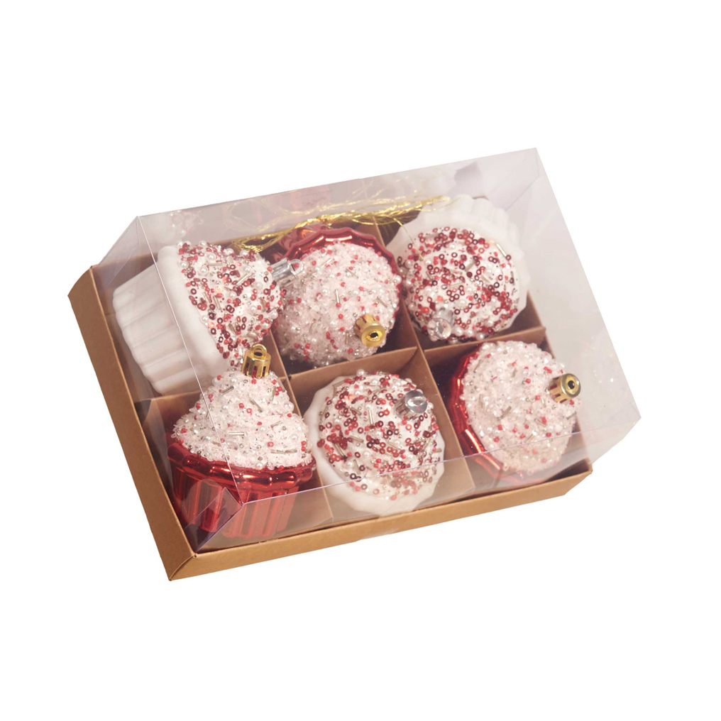 Κρεμαστά Cupcakes κόκκινο / λευκό 6 τεμ.
