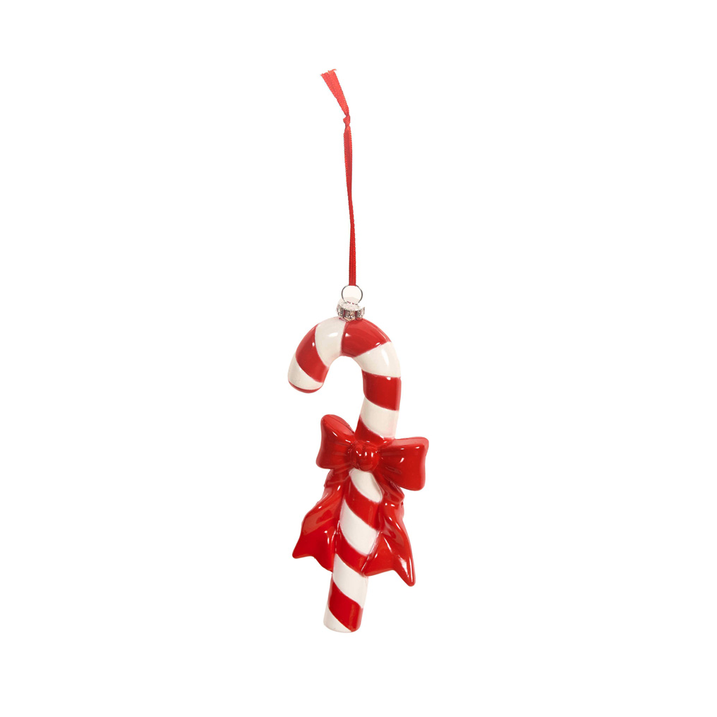 Candy cane tree ornament with bow white / red 8x3x17 cm