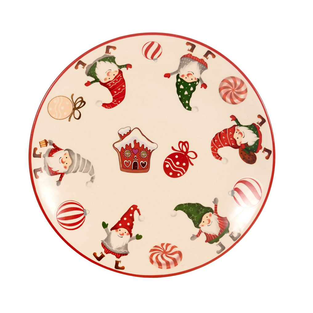 Ceramic cookie plater Santa Clauss 20x20x2 cm red - cream