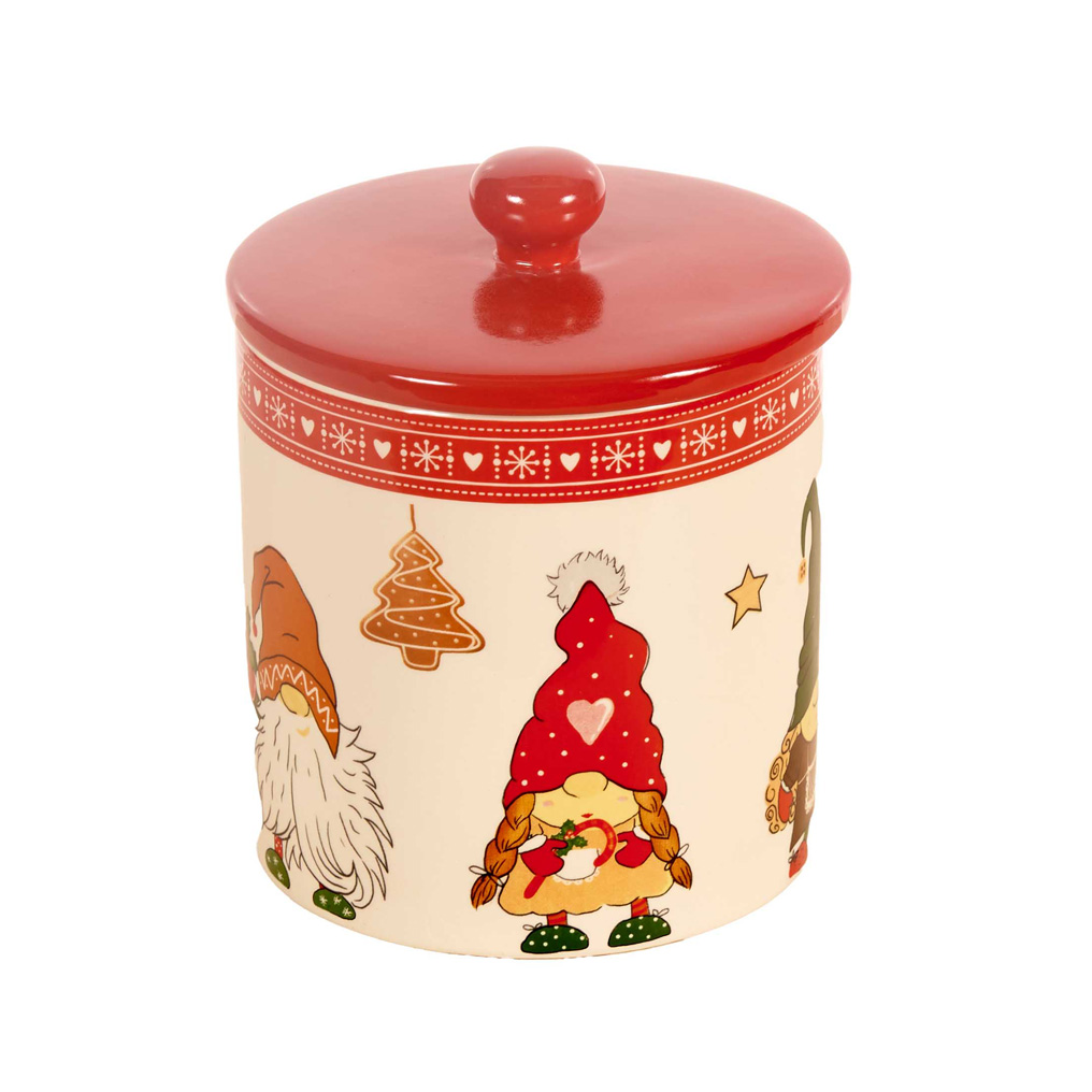 Ceramic cookie jar Gnome 14x14x17 cm red - cream