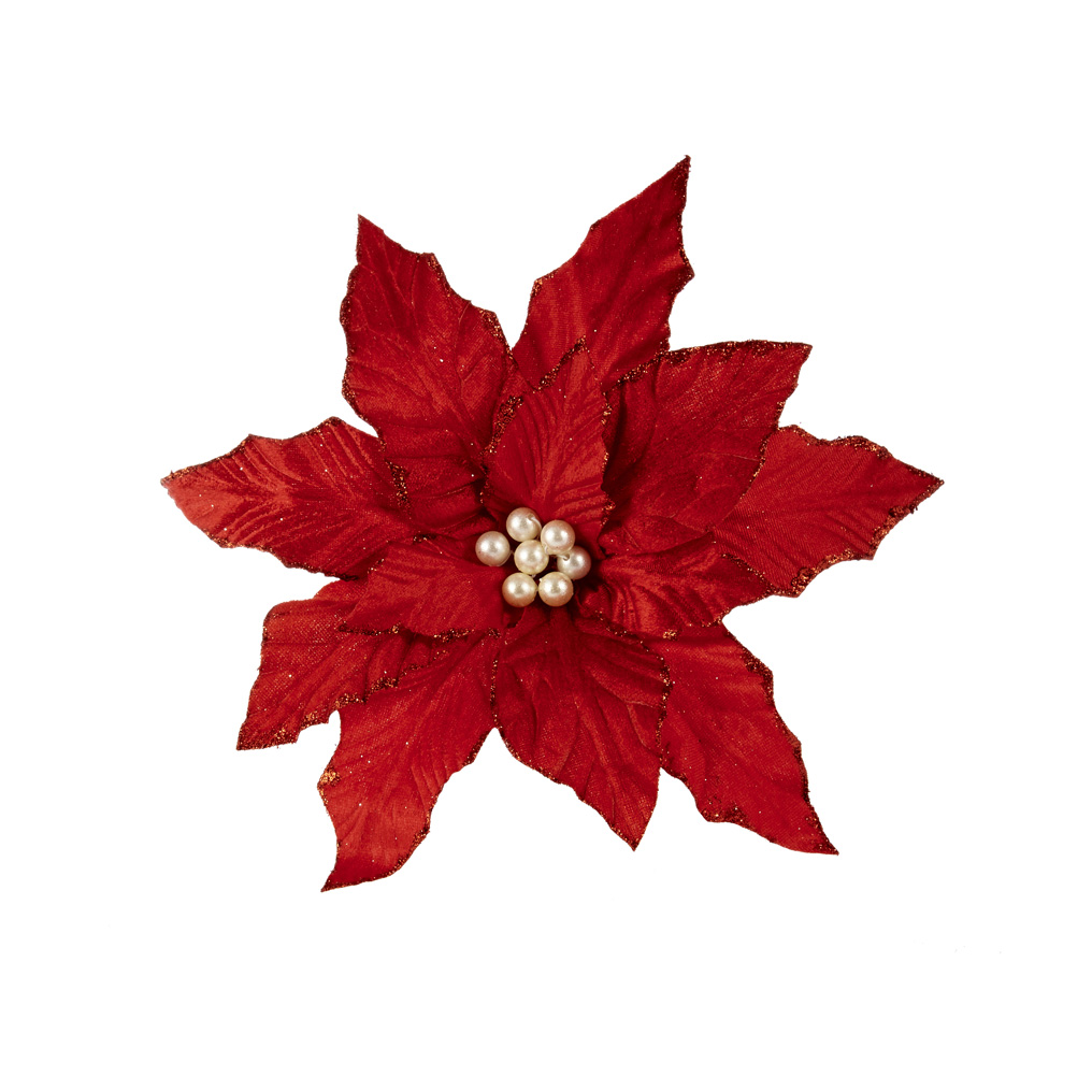 Christmas flower with clip 27 cm Red