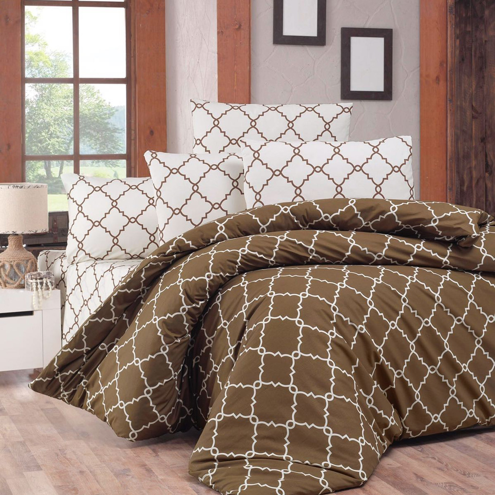 Quilt Cover Set Symbol - Brown 100% Cotton Duvet Cover+Flat sheet+Pillowcase