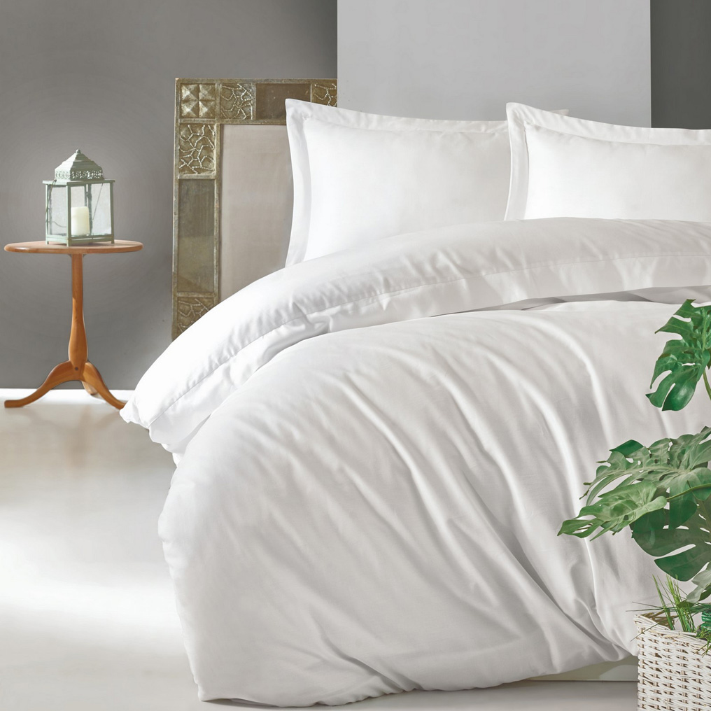Premium Double Quilt Cover Set Elegant-White 100% Cotton Duvet Cover+ Flat sheet+ 2 Ox. Pillowcases