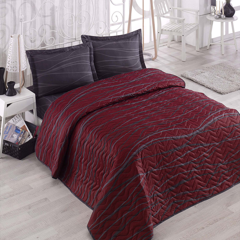 Quilted bedspread Set Verda-Claret Red 65% Cotton / 35% Pol. Padded Cover + Pillowcase