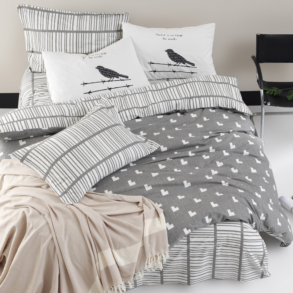 Quilt Cover Set Vektor - Grey 100% Cotton Duvet Cover + Flat Sheet + Pillowcase