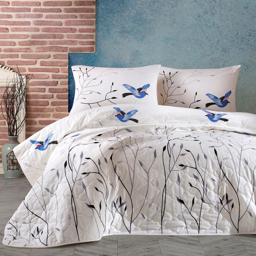 Bedspread set Fidella - Blue 100% Cotton Bedspread + Pillowcase