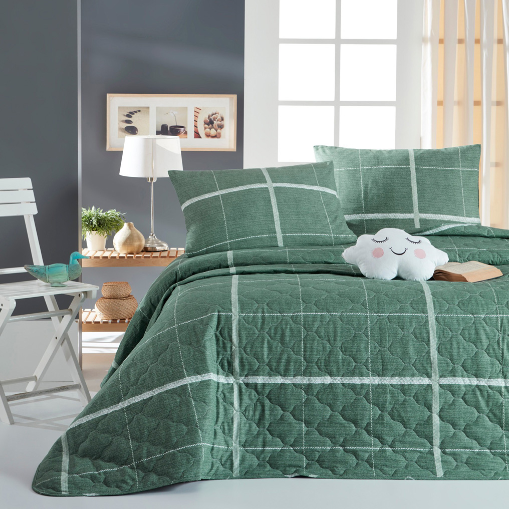 Bedspread set Maya - Green 100% Cotton Bedspread + Pillowcase