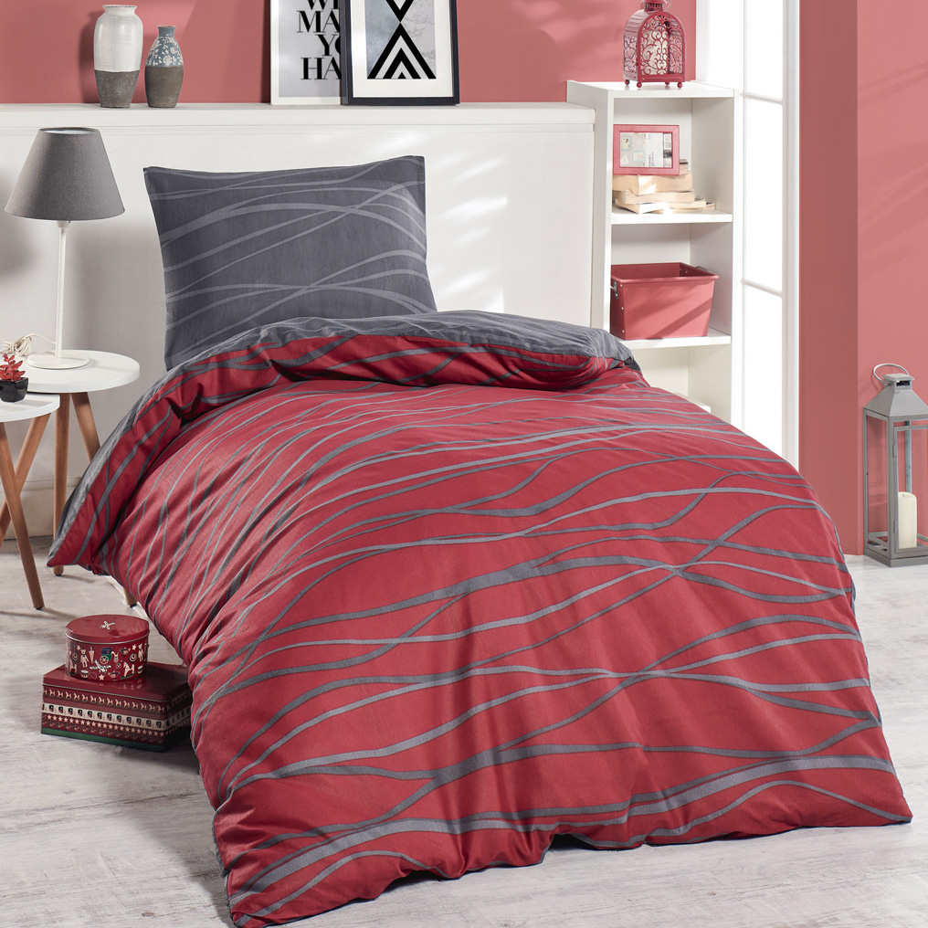 Duvet Cover Set Verda - Claret Red 65% Cotton / 35% Pol. Duvet Cover + Pillowcase