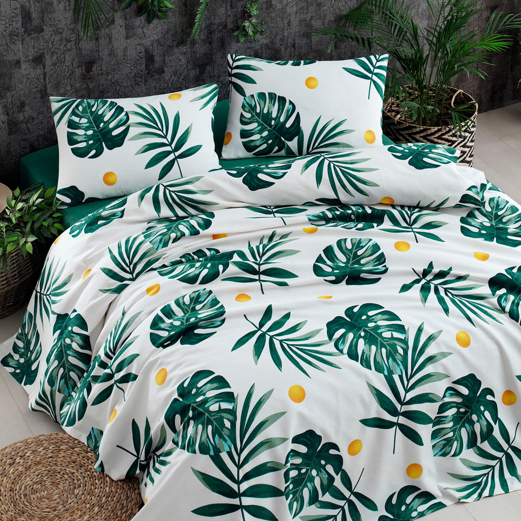 Κάλυμμα πικέ Monstera Πράσινο 100% Βαμβάκι