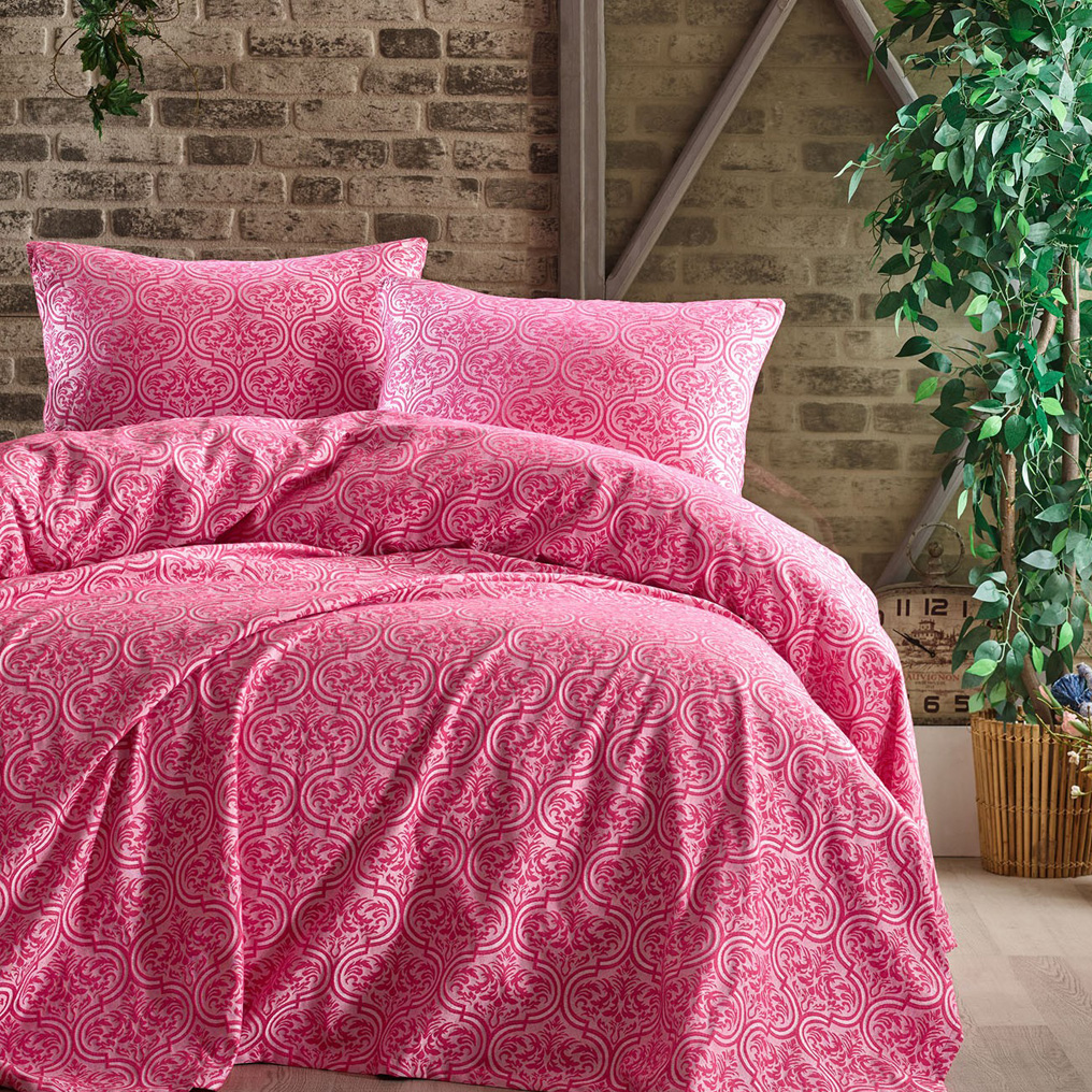 Double Bedspread Set Leonar - Fuchsia 80% Cotton / 20% Viscose Bedspread + 2 Pillowcases