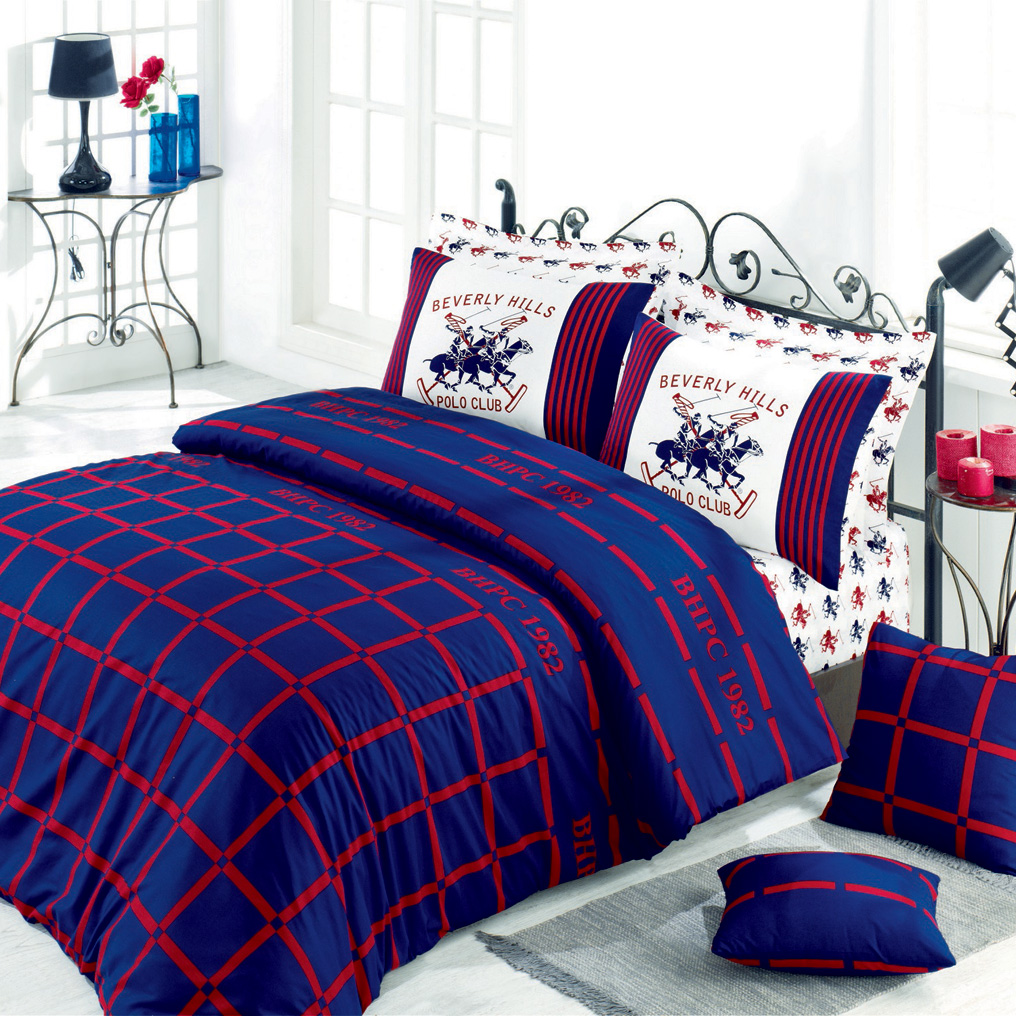 Double Quilt Cover Set BH Polo Club 012-Dark Blue 100% Cotton 200x220 cm+ Flat sheet+ 2 Pillowcases