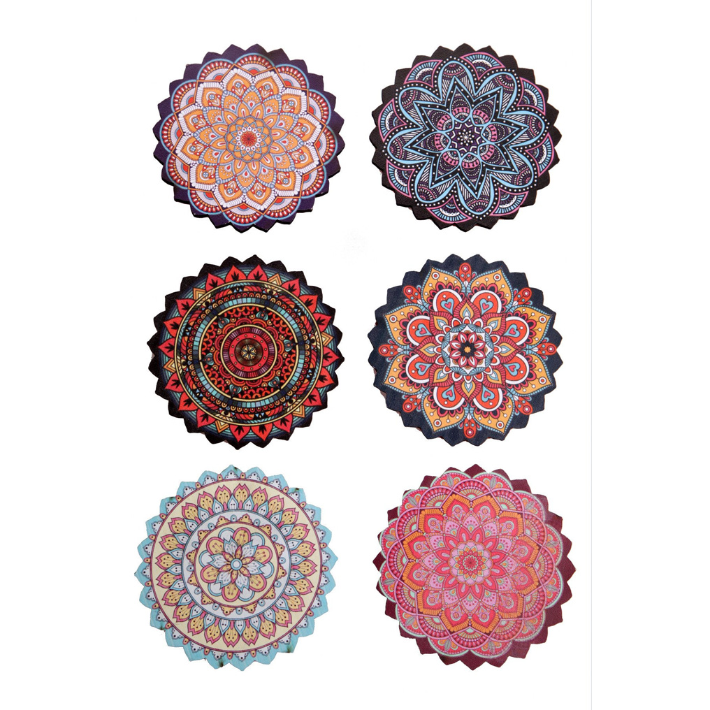 Glass Mat Multicolor Wood 10 cm 6 pcs 196RWE3504