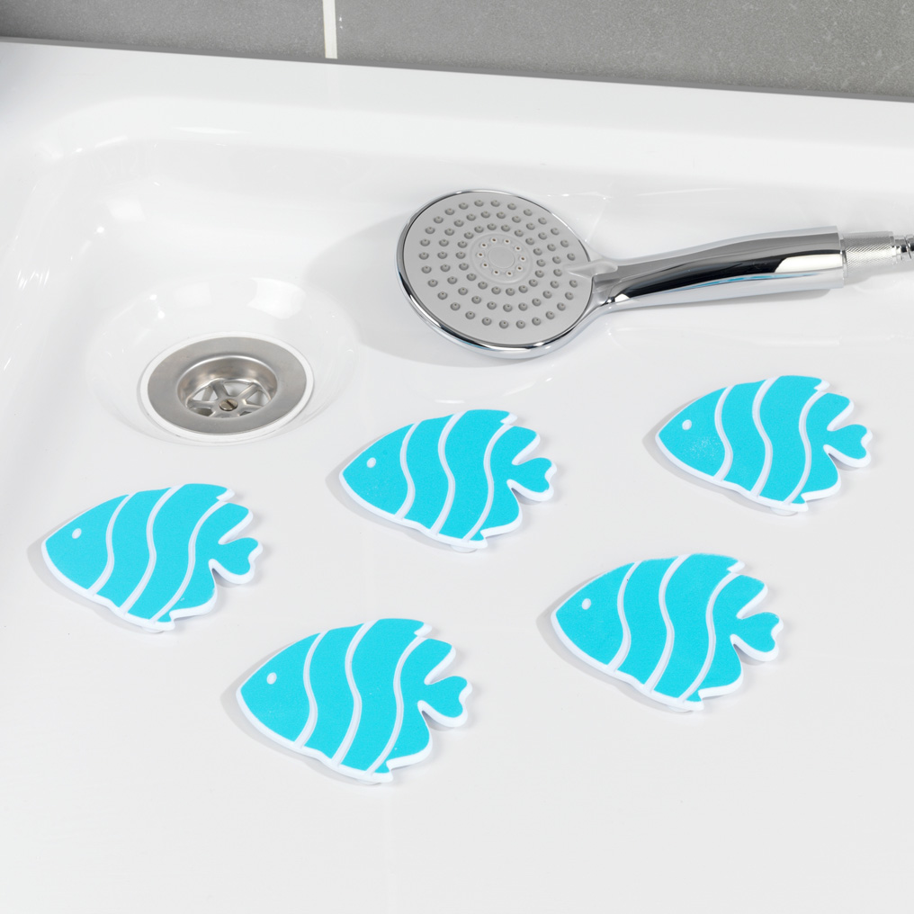 Anti slip sticker Fish 5 pcs light blue plastic 10,5x10 cm 23066100