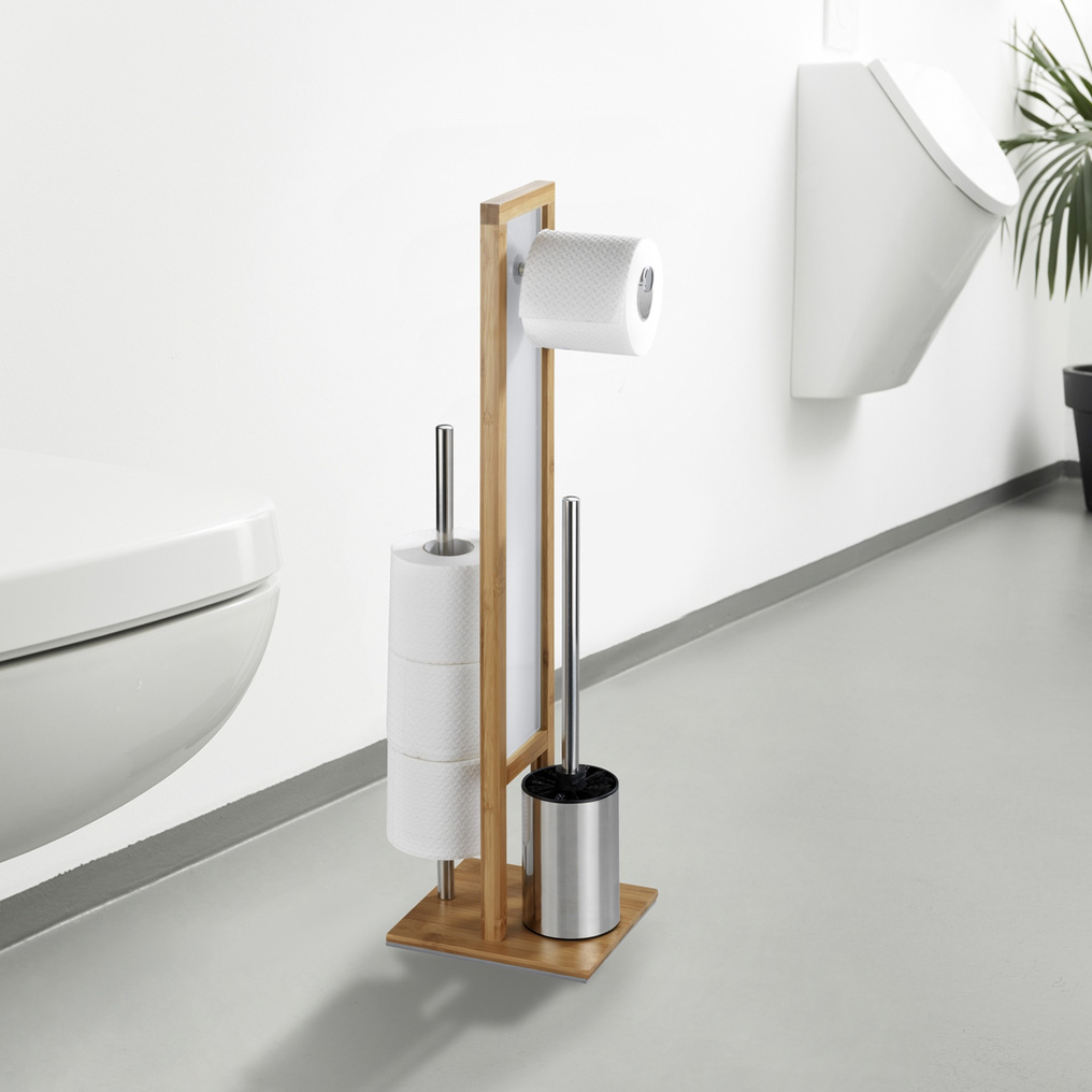 Freestanding toilet brush Rivalta black / natural bamboo / glass / steel 18x23x70 cm 24391100