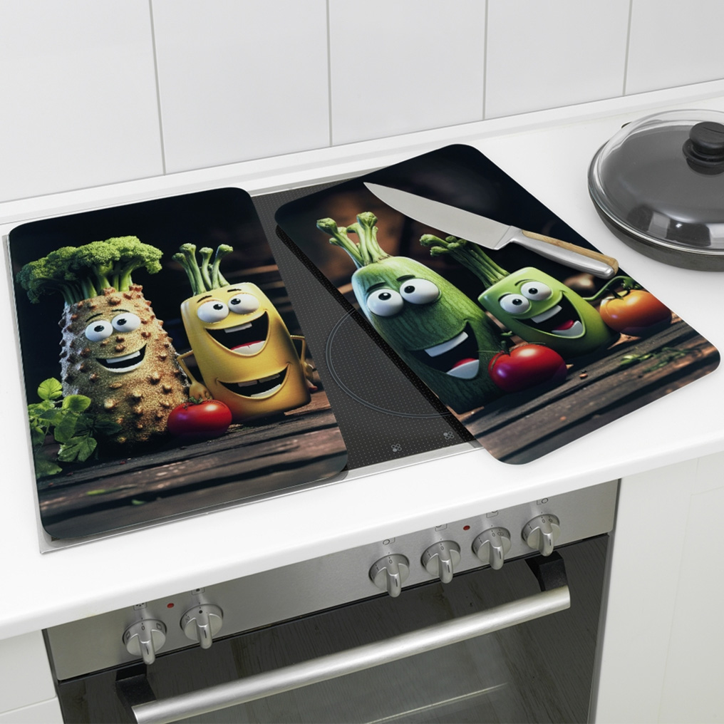 Γυάλινα καλύμματα εστίας Funny Vegetables 2 τεμ. γυαλί 30x52 εκ. 2521542500