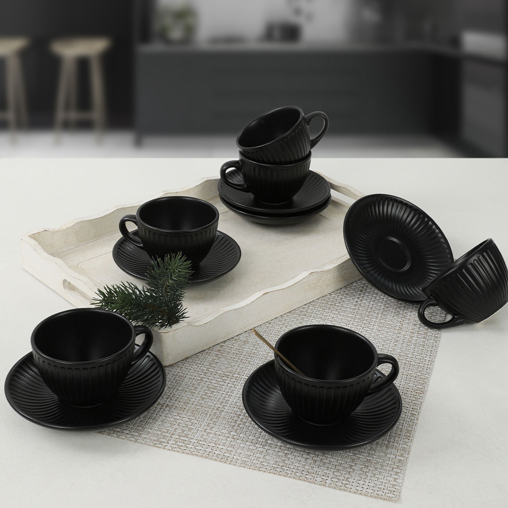 Tea Cup Set Matte Black Ceramic 215 ml 6 pcs 275KRM1526