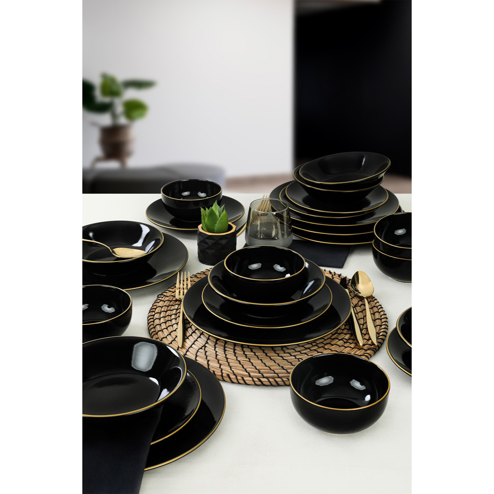Dinner Set Black / Gold Ceramic 24 pcs 275KRM1610