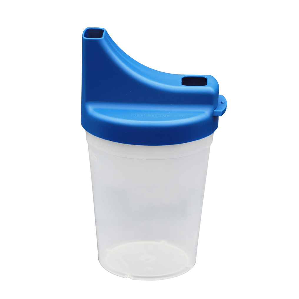 Pill swallower beak cup blue / transparent plastic 250 ml 3055