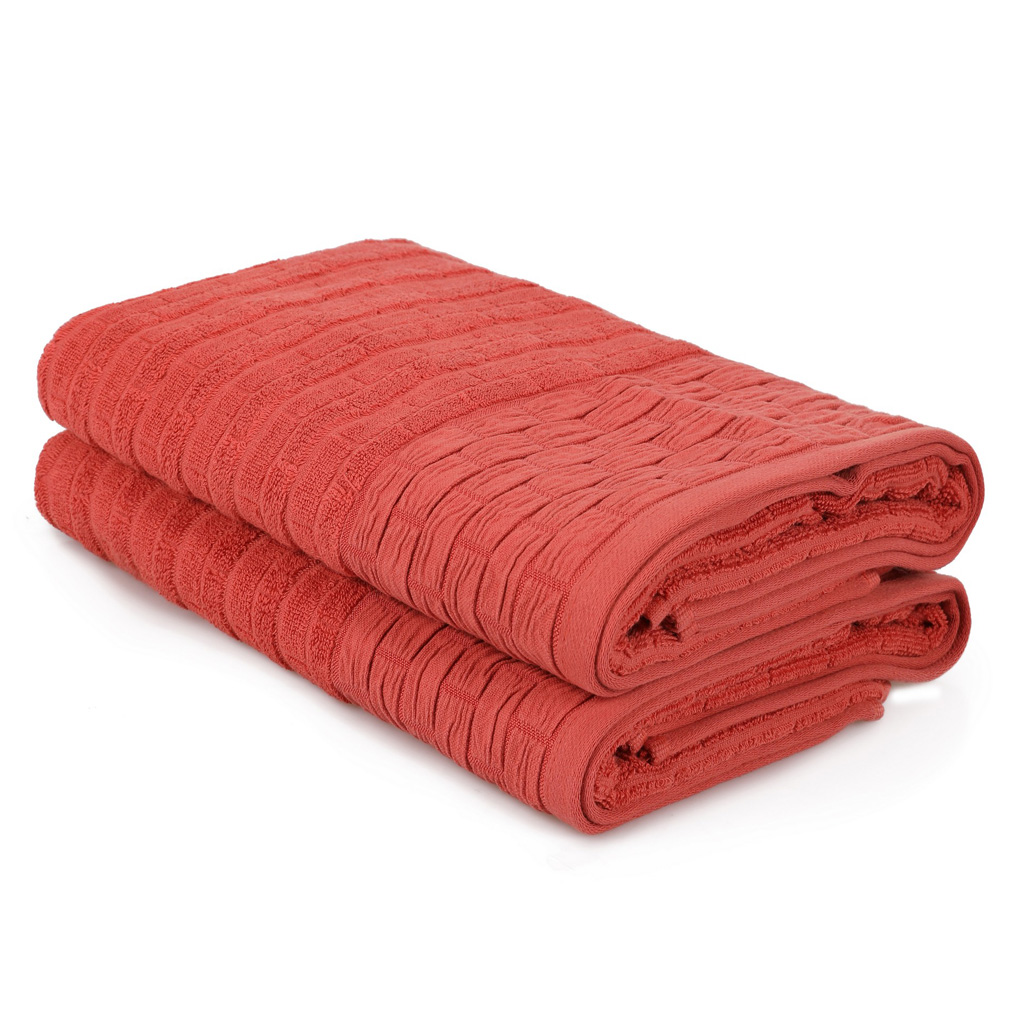 Bath towel set 2 pcs Daisy 100% Cotton Tile Red 70x140 cm