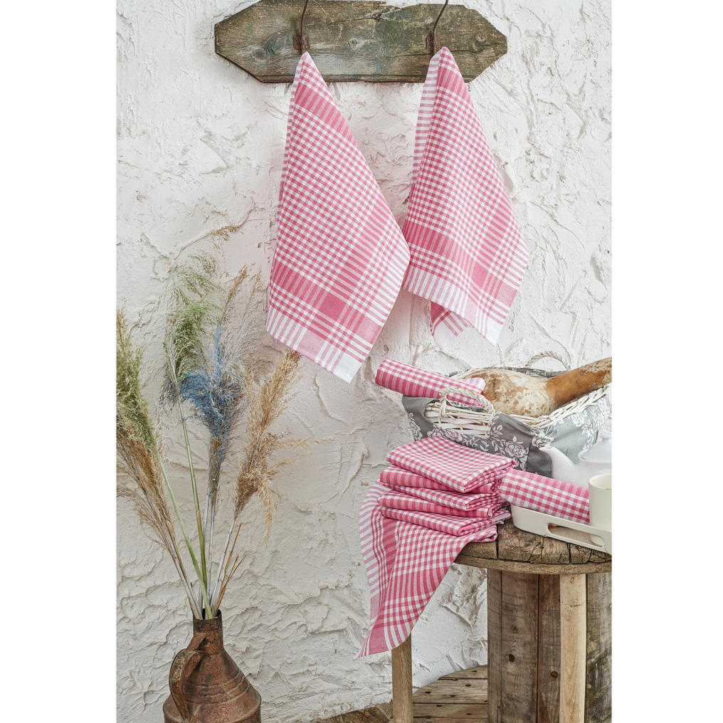 Kitchen towel set 10 pcs Ekose Pink 100% Cotton Pink / White 46x76 cm