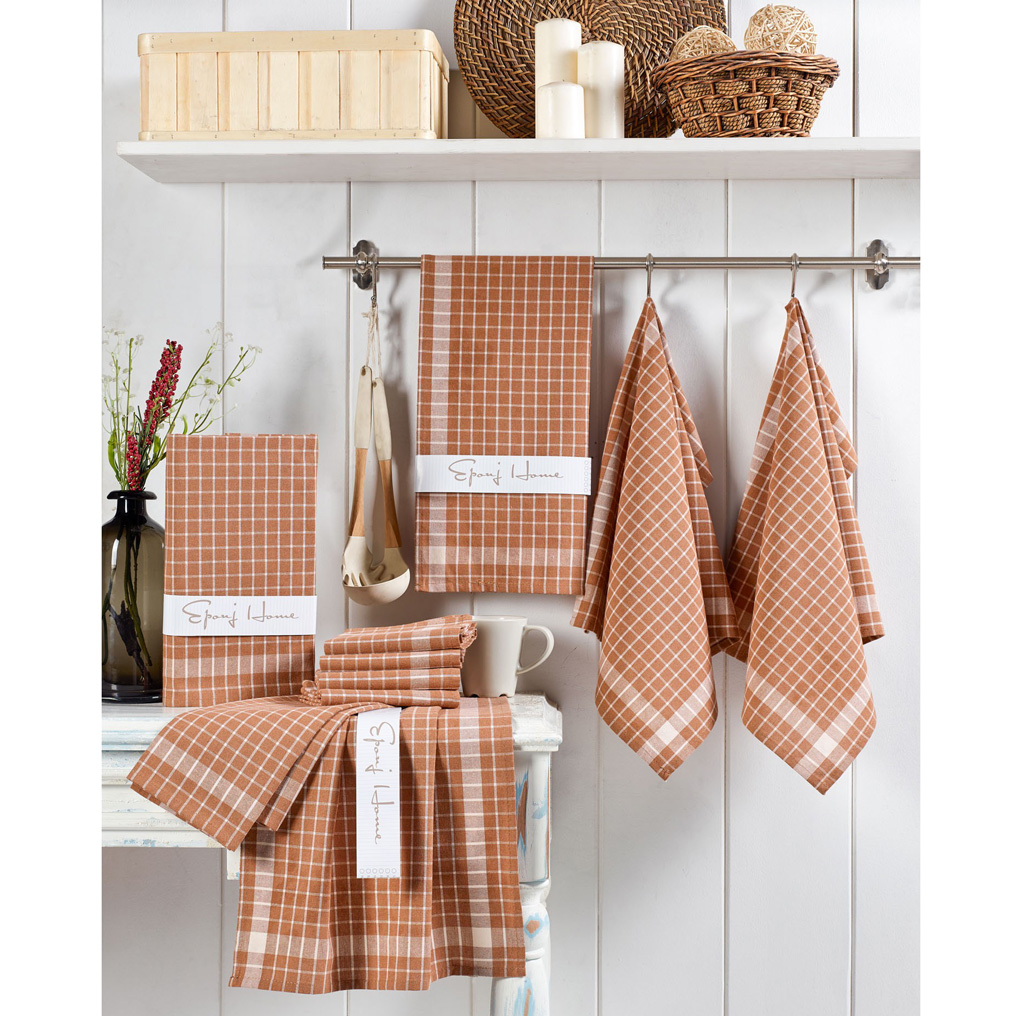 Kitchen towel set 10 pcs Kup 100% Cotton Brown / White 45x65 cm