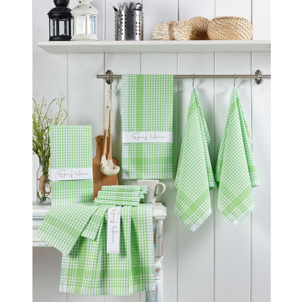 Kitchen towel set 10 pcs Potikareli 100% Cotton Light Green / White 45x65 cm