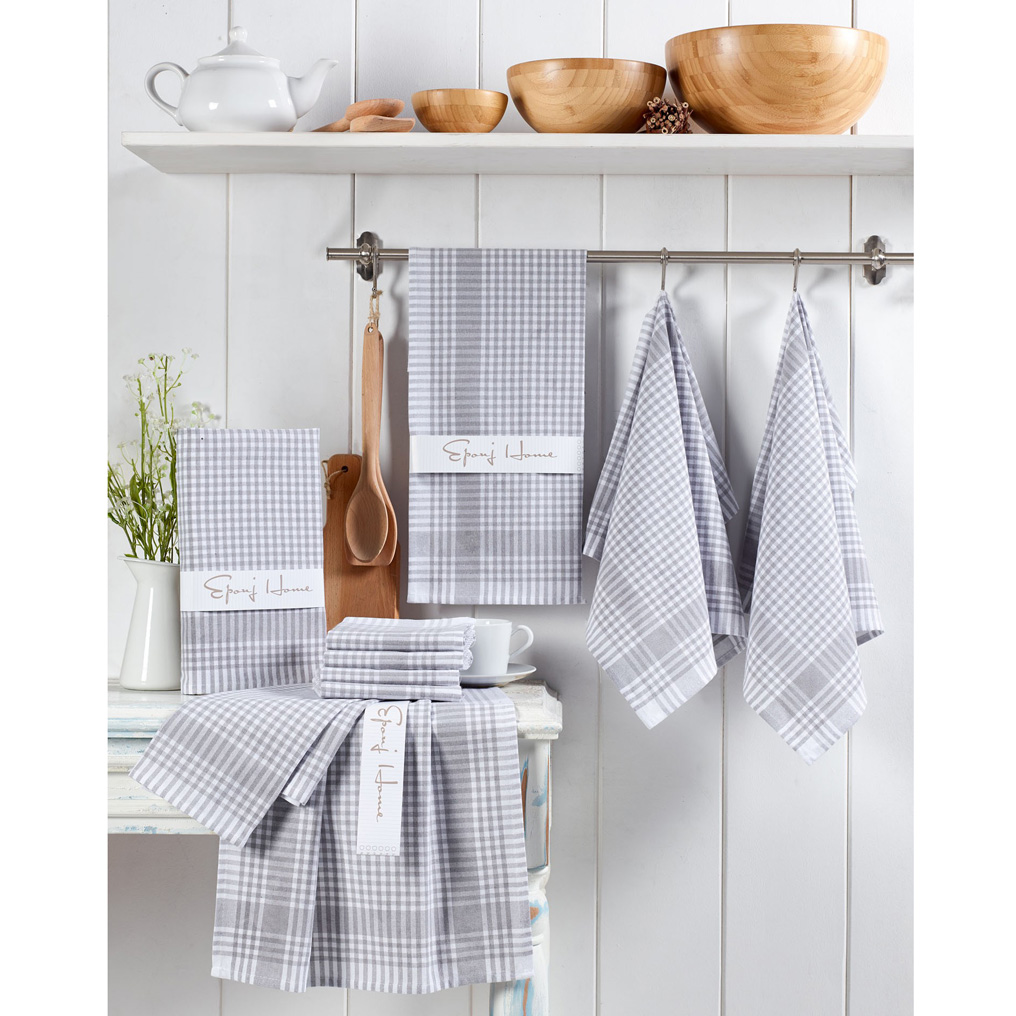 Kitchen towel set 10 pcs Potikareli 100% Cotton Grey / White 45x65 cm