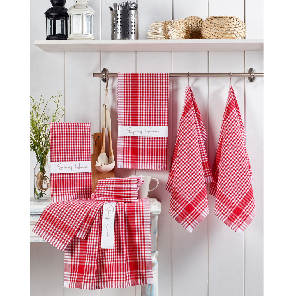 Kitchen towel set 10 pcs Potikareli 100% Cotton Red / White 45x65 cm