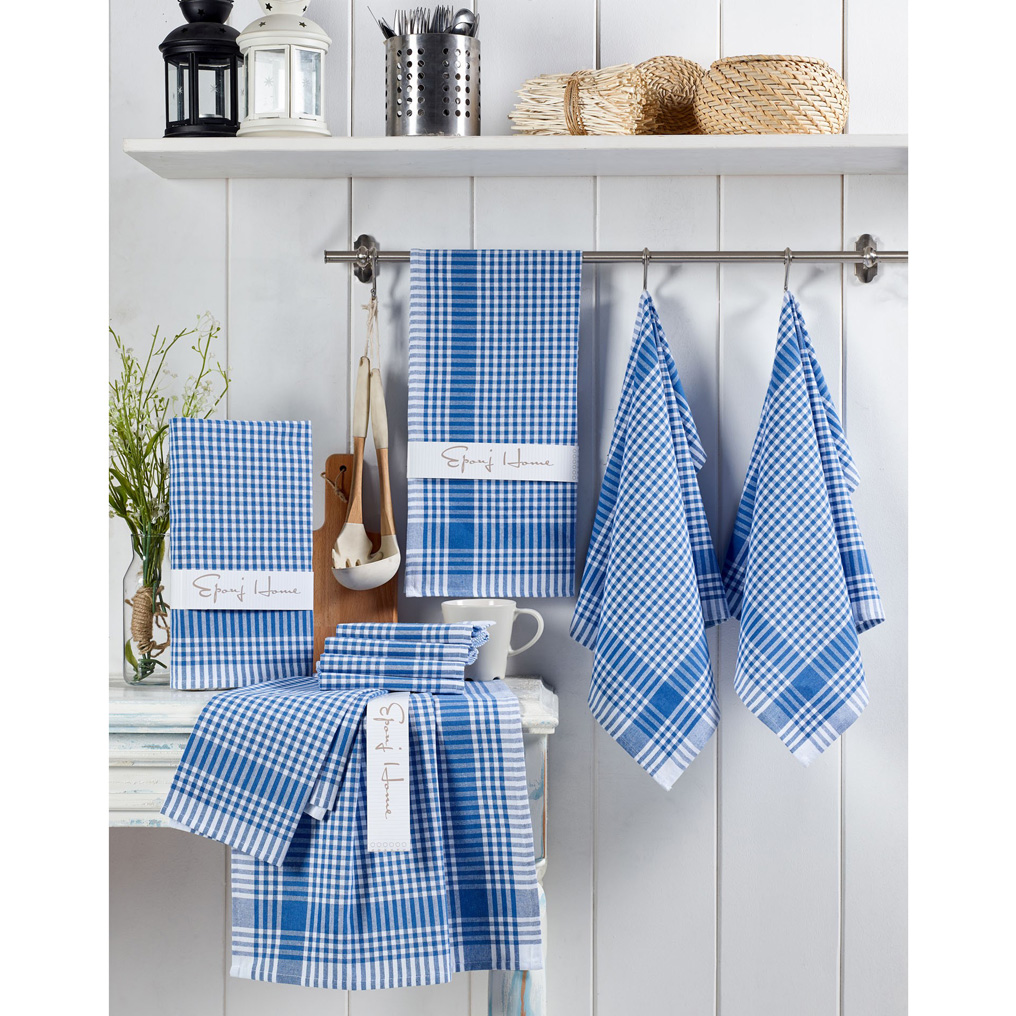 Kitchen towel set 10 pcs Potikareli 100% Cotton Blue / White 45x65 cm