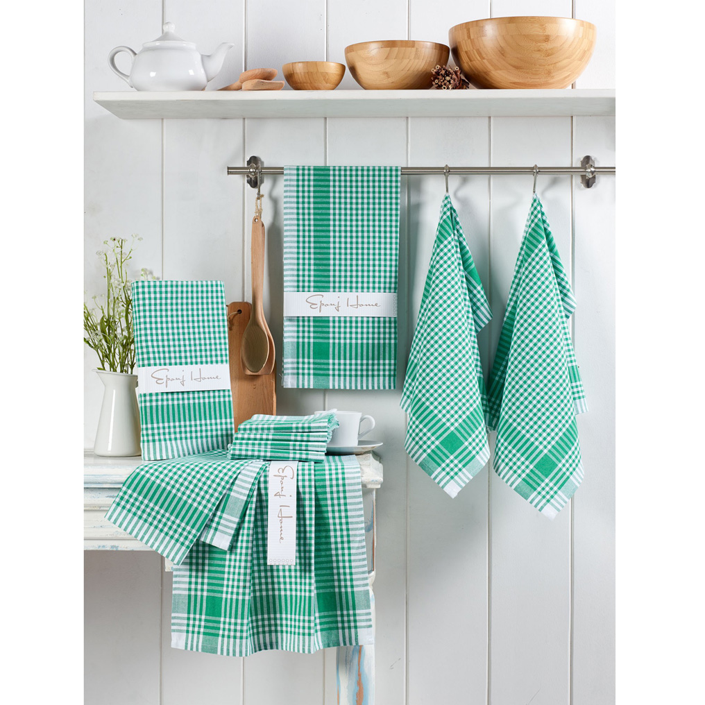 Kitchen towel set 10 pcs Potikareli 100% Cotton Green / White 45x65 cm
