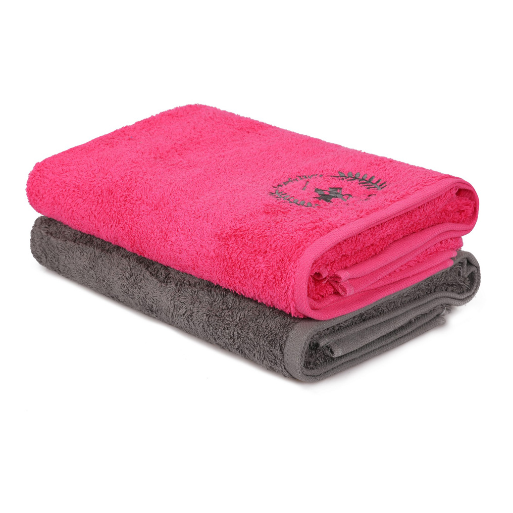 Bath towel set 2 pcs Beverly Hills Polo Club 402 - Dark Grey, Fuchsia 100% Cotton
