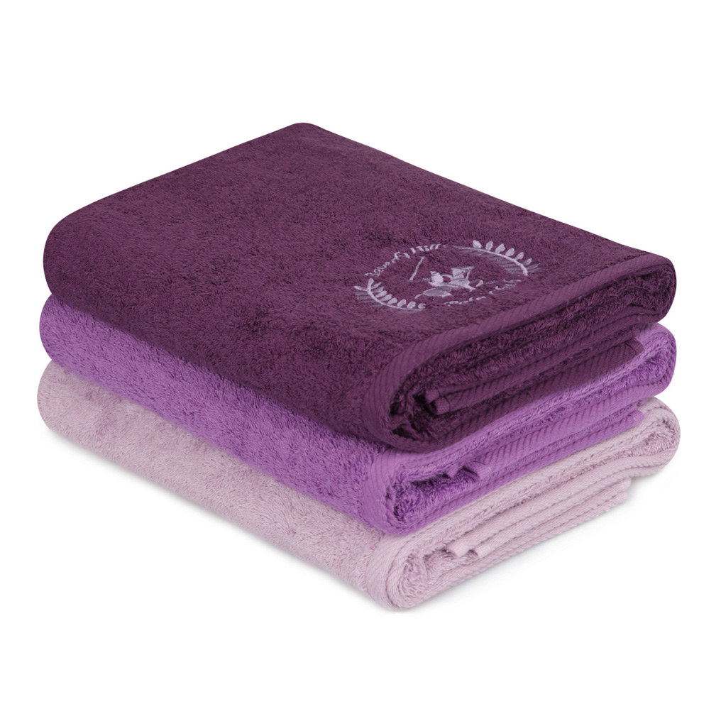 Bath towel set 3 pcs Beverly Hills Polo Club 402 - Purple 100% Cotton