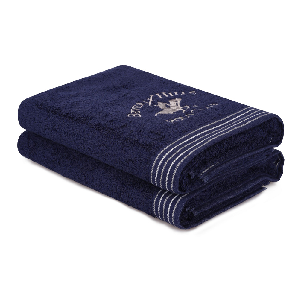 Bath towel set 2 pcs Beverly Hills Polo Club 405 - Dark Blue 100% Cotton