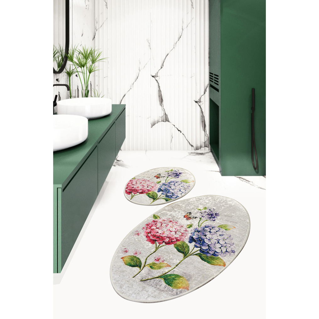 Bathmat set 2 pcs Ortanca 100% Velvet fabric  50x60 / 60x100 cm