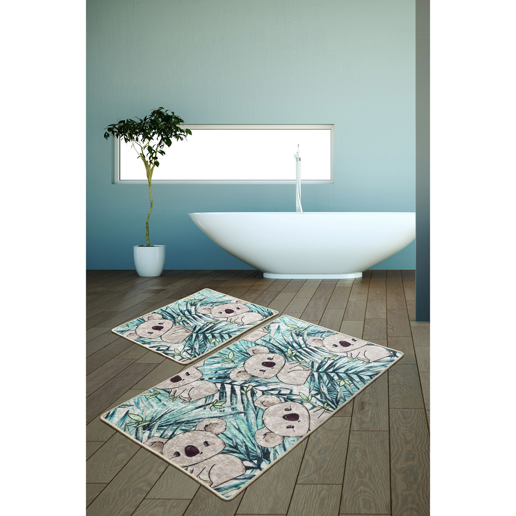 Bathmat set 2 pcs Koala - Green 100% Velvet fabric  50x60 / 60x100 cm