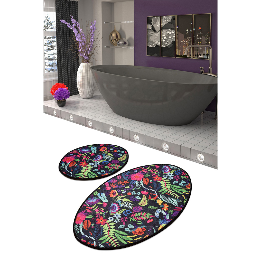 Bathmat set 2 pcs Pictura Oval 100% Velvet fabric Black 50x60 / 60x100 cm