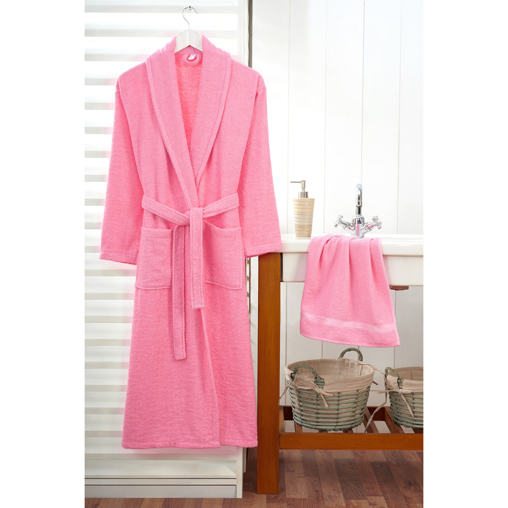 Bathrobe + Hand towel set Viaden 100% Cotton Pink S / 50x80 cm