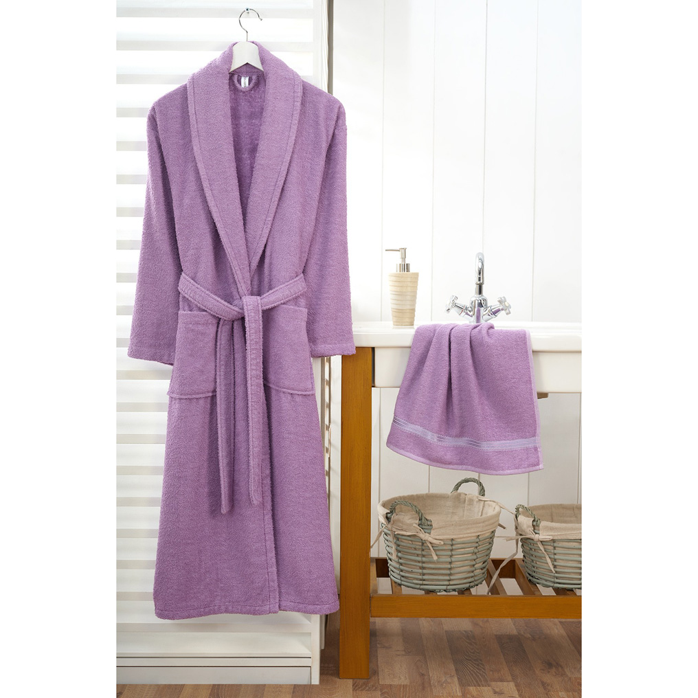 Bathrobe + Hand towel set Viaden 100% Cotton Purple S / 50x80 cm