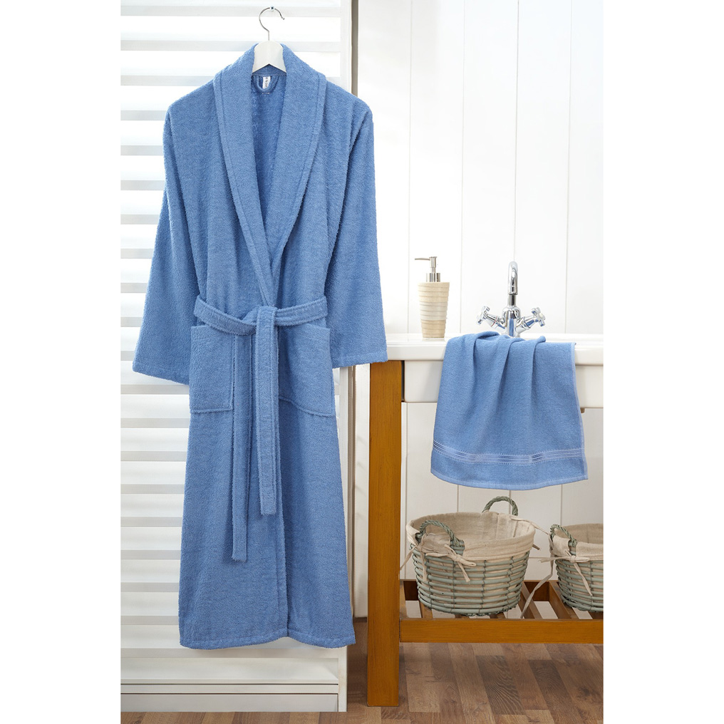 Bathrobe + Hand towel set Viaden 100% Cotton Blue S / 50x80 cm